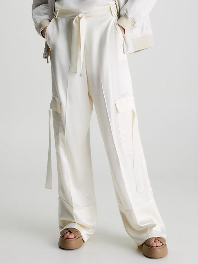 Calvin Klein USA Satin Wide Leg Cargo Womens Pants White 7690215-VY